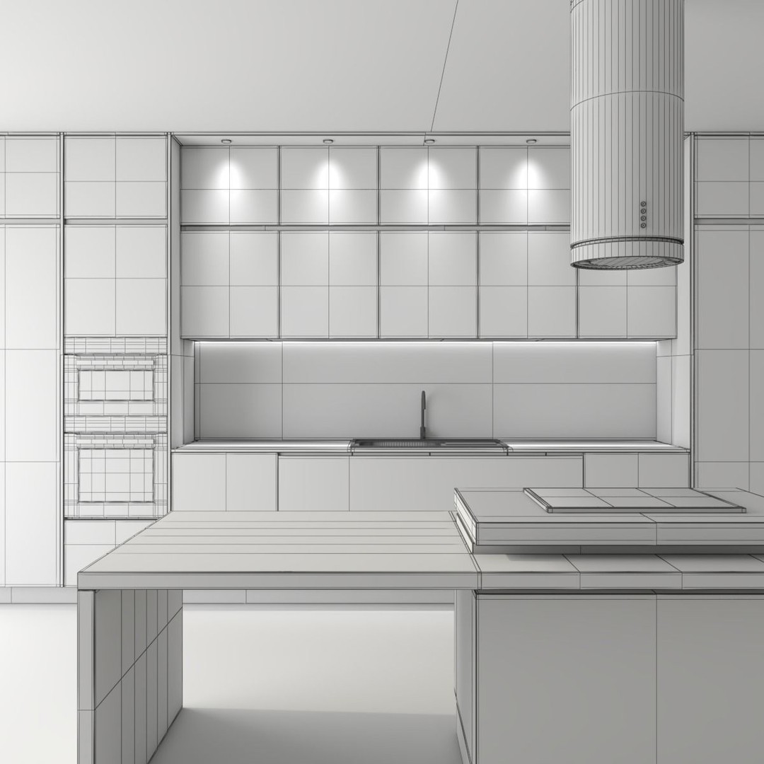 Modern Kitchen Set 3D Model – High Poly Interior Design, FBX, OBJ
