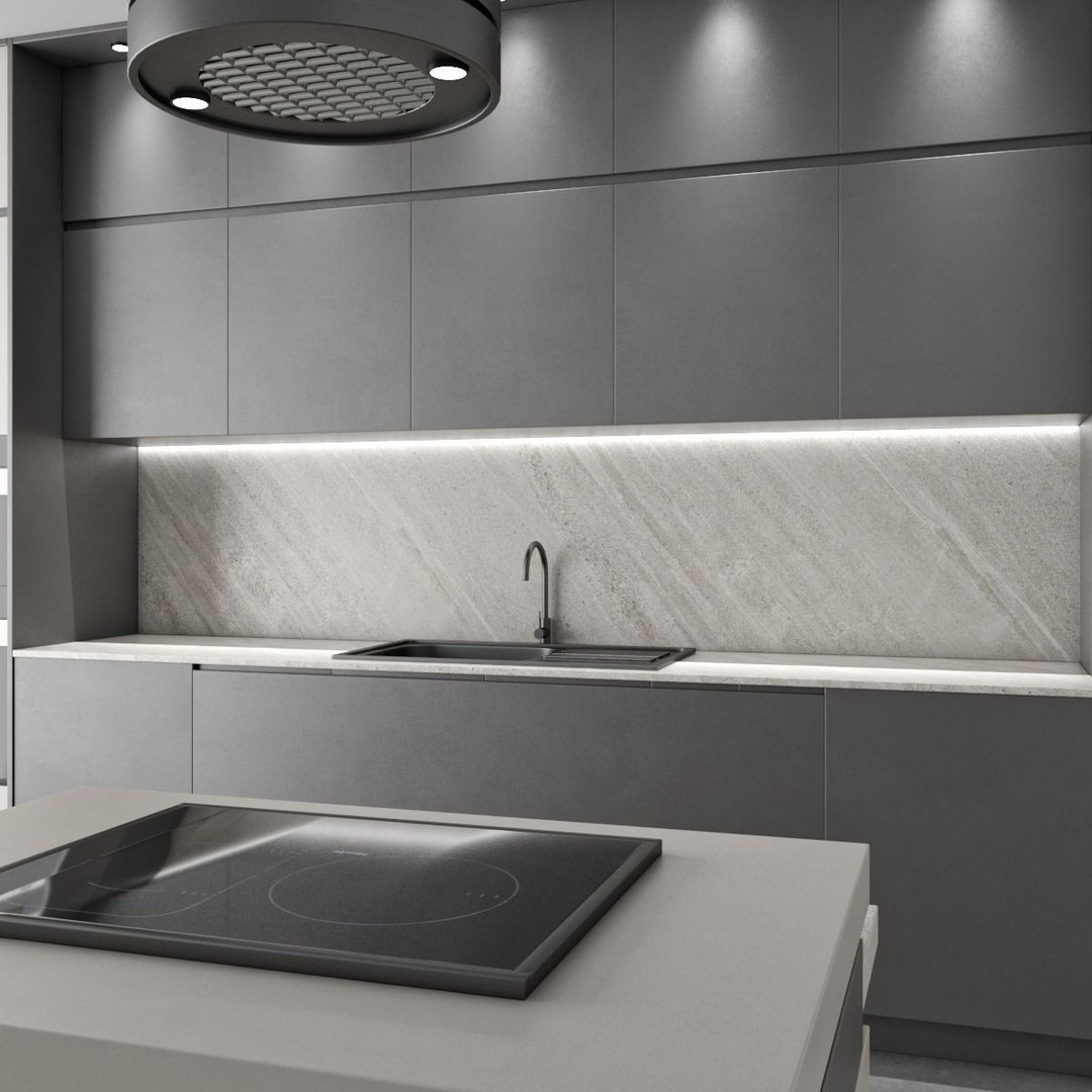 Modern Kitchen Set 3D Model – High Poly Interior Design, FBX, OBJ - View 4