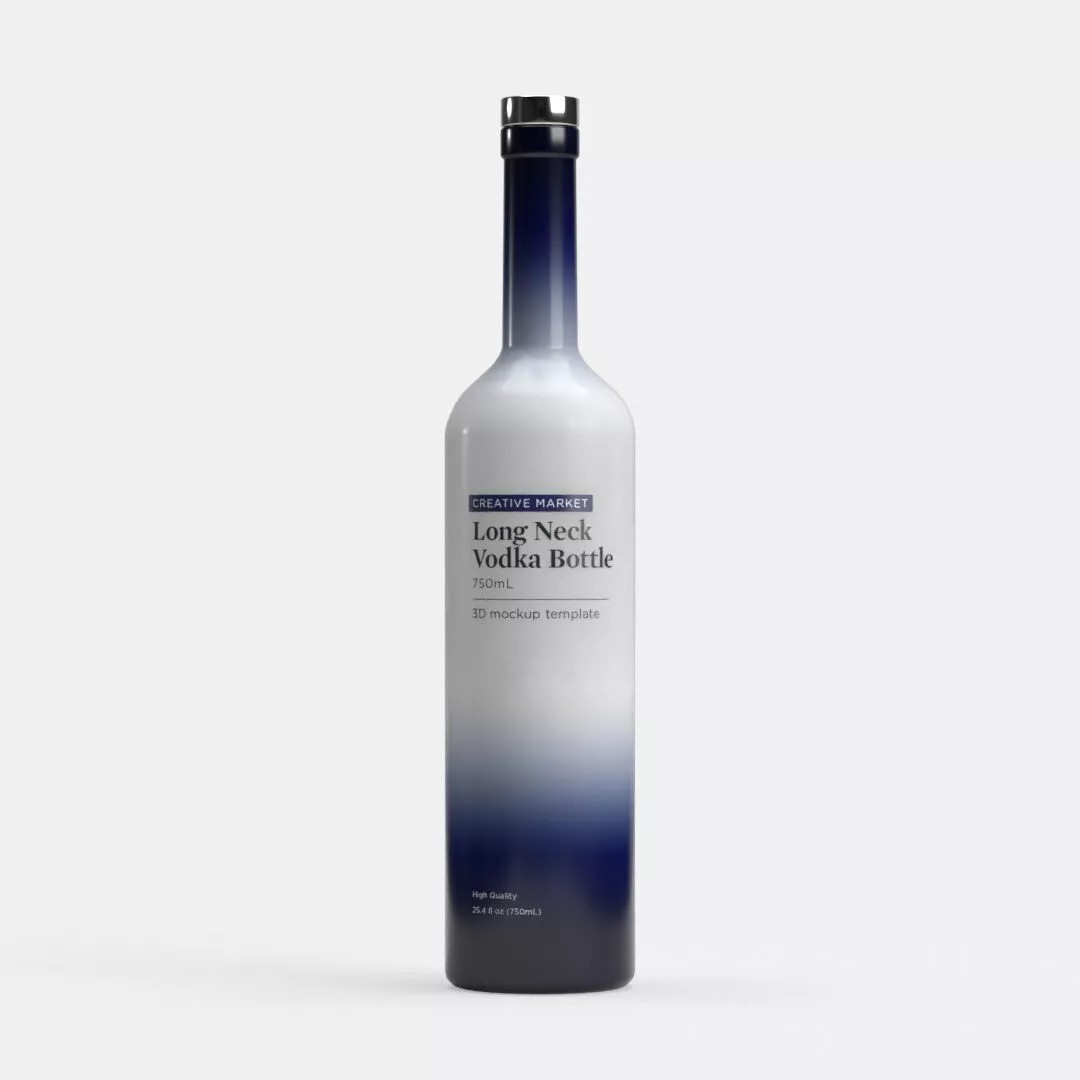 750mL Long Neck Glass Vodka Bottle 3D Model – PBR Textured, Game-Ready Formats - View 2