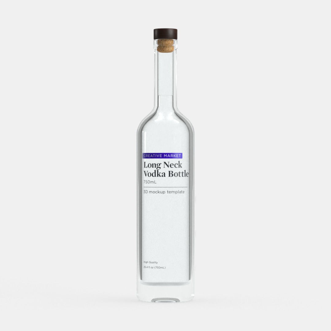 750mL Long Neck Glass Vodka Bottle 3D Model – PBR Textured, Game-Ready Formats - View 3