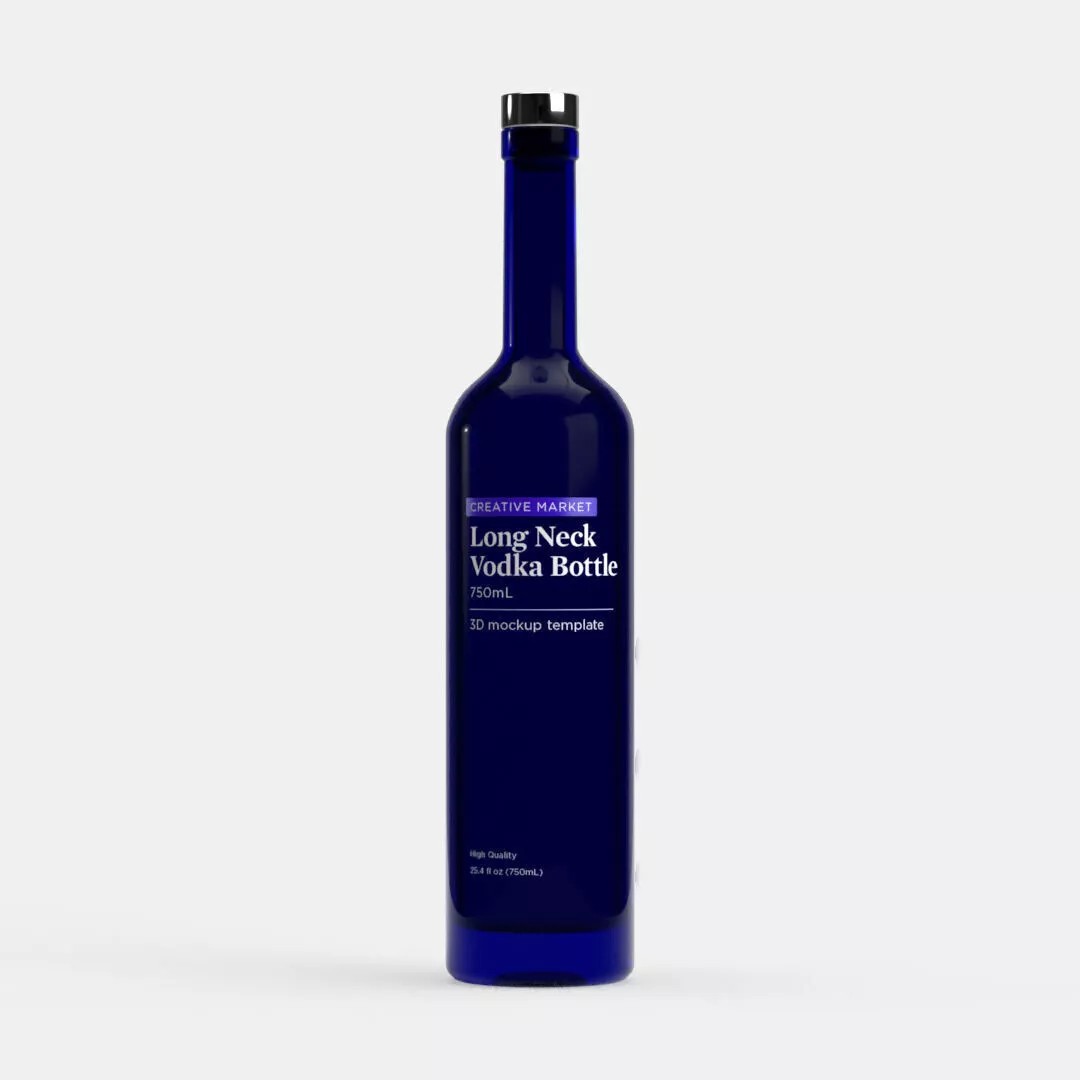 750mL Long Neck Glass Vodka Bottle 3D Model – PBR Textured, Game-Ready Formats - View 4