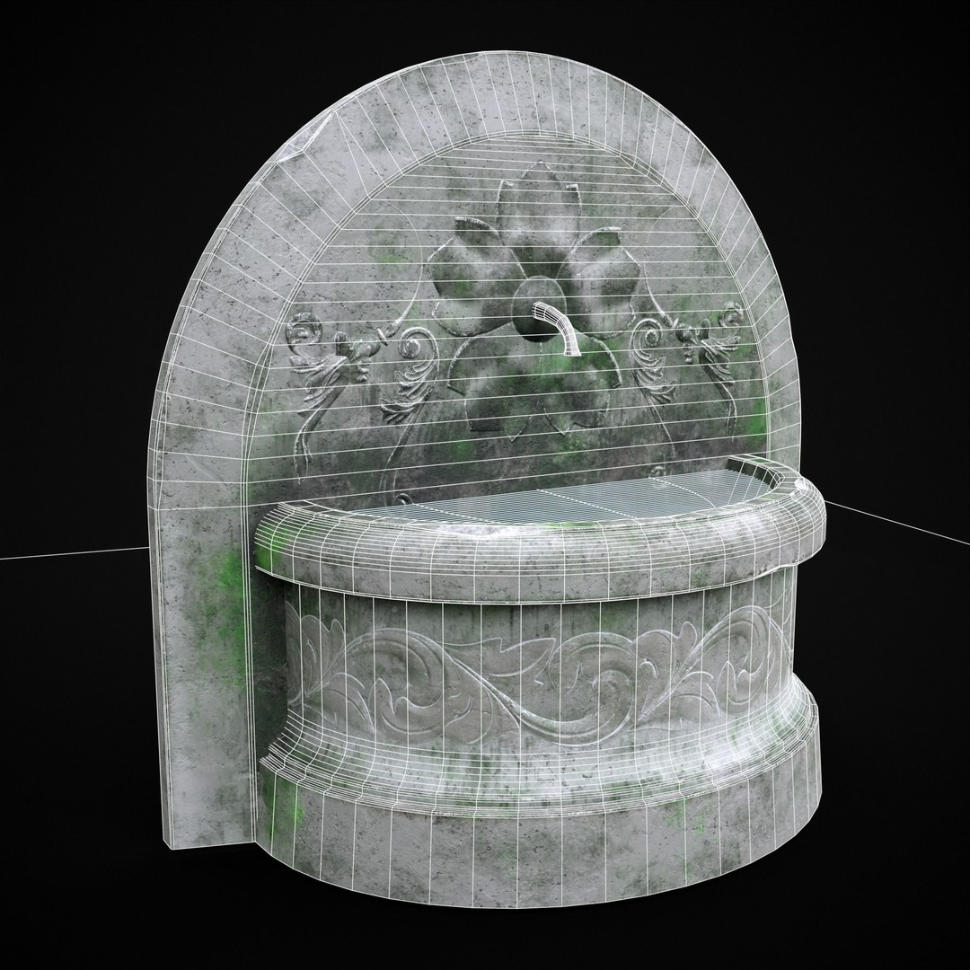 Round Floral Wall Fountain 3D Model – Low Poly PBR Asset, FBX & OBJ
