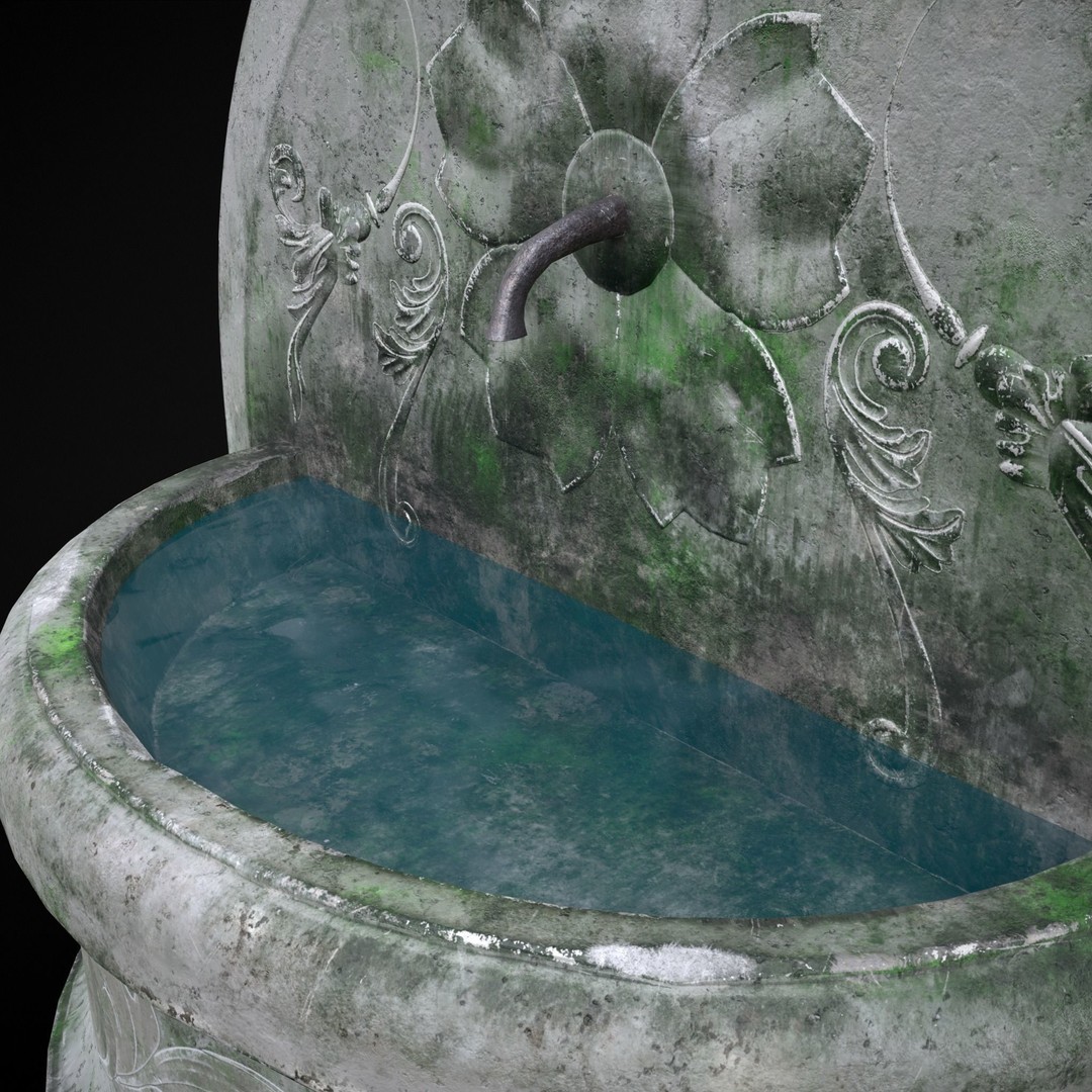 Round Floral Wall Fountain 3D Model – Low Poly PBR Asset, FBX & OBJ - View 10