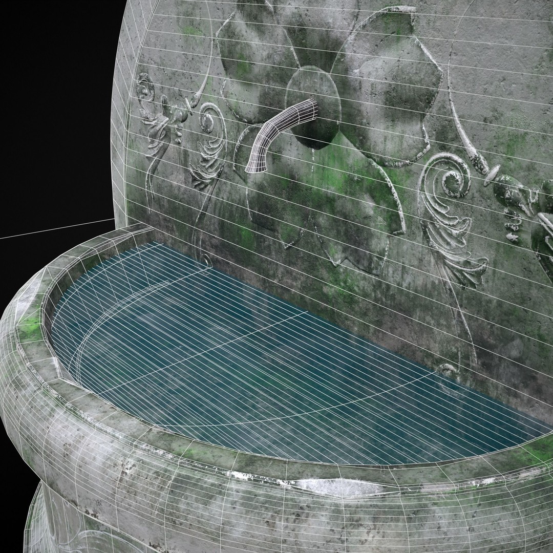 Round Floral Wall Fountain 3D Model – Low Poly PBR Asset, FBX & OBJ - View 11
