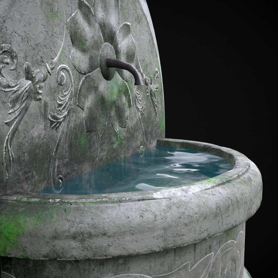 Round Floral Wall Fountain 3D Model – Low Poly PBR Asset, FBX & OBJ - View 12