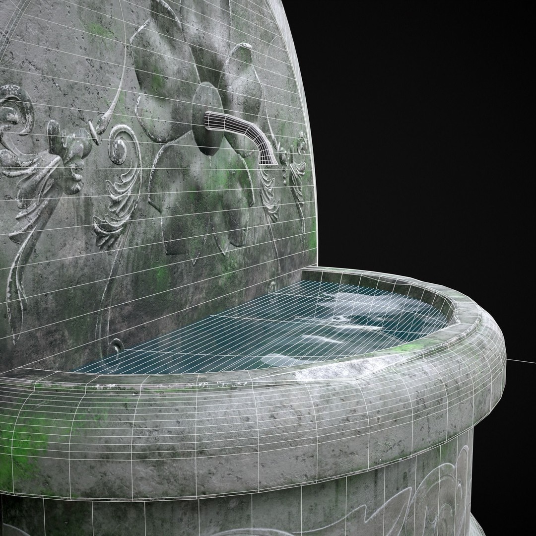 Round Floral Wall Fountain 3D Model – Low Poly PBR Asset, FBX & OBJ - View 13
