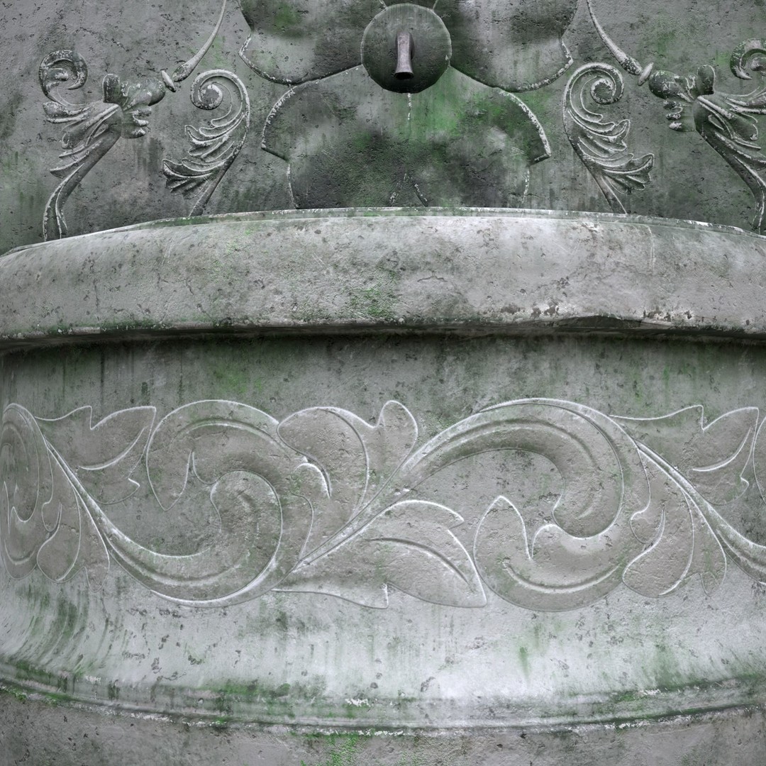 Round Floral Wall Fountain 3D Model – Low Poly PBR Asset, FBX & OBJ - View 14