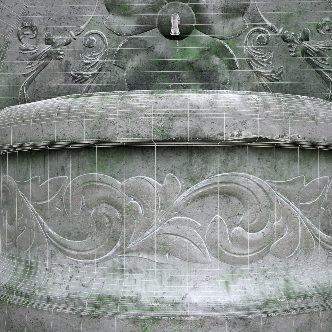 Round Floral Wall Fountain 3D Model – Low Poly PBR Asset, FBX & OBJ - View 15