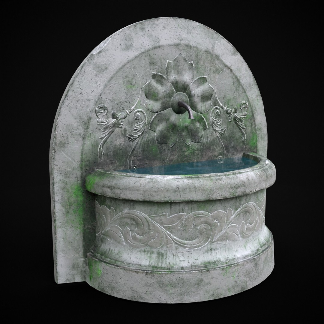 Round Floral Wall Fountain 3D Model – Low Poly PBR Asset, FBX & OBJ - View 16