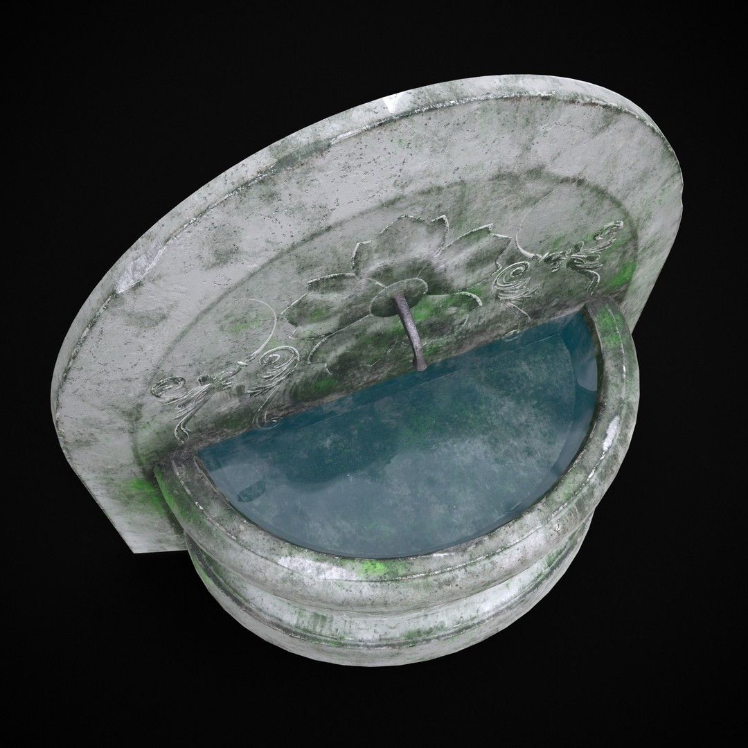 Round Floral Wall Fountain 3D Model – Low Poly PBR Asset, FBX & OBJ - View 4