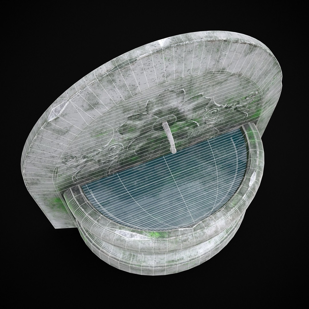 Round Floral Wall Fountain 3D Model – Low Poly PBR Asset, FBX & OBJ - View 5