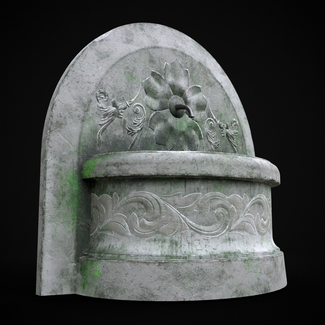 Round Floral Wall Fountain 3D Model – Low Poly PBR Asset, FBX & OBJ - View 8