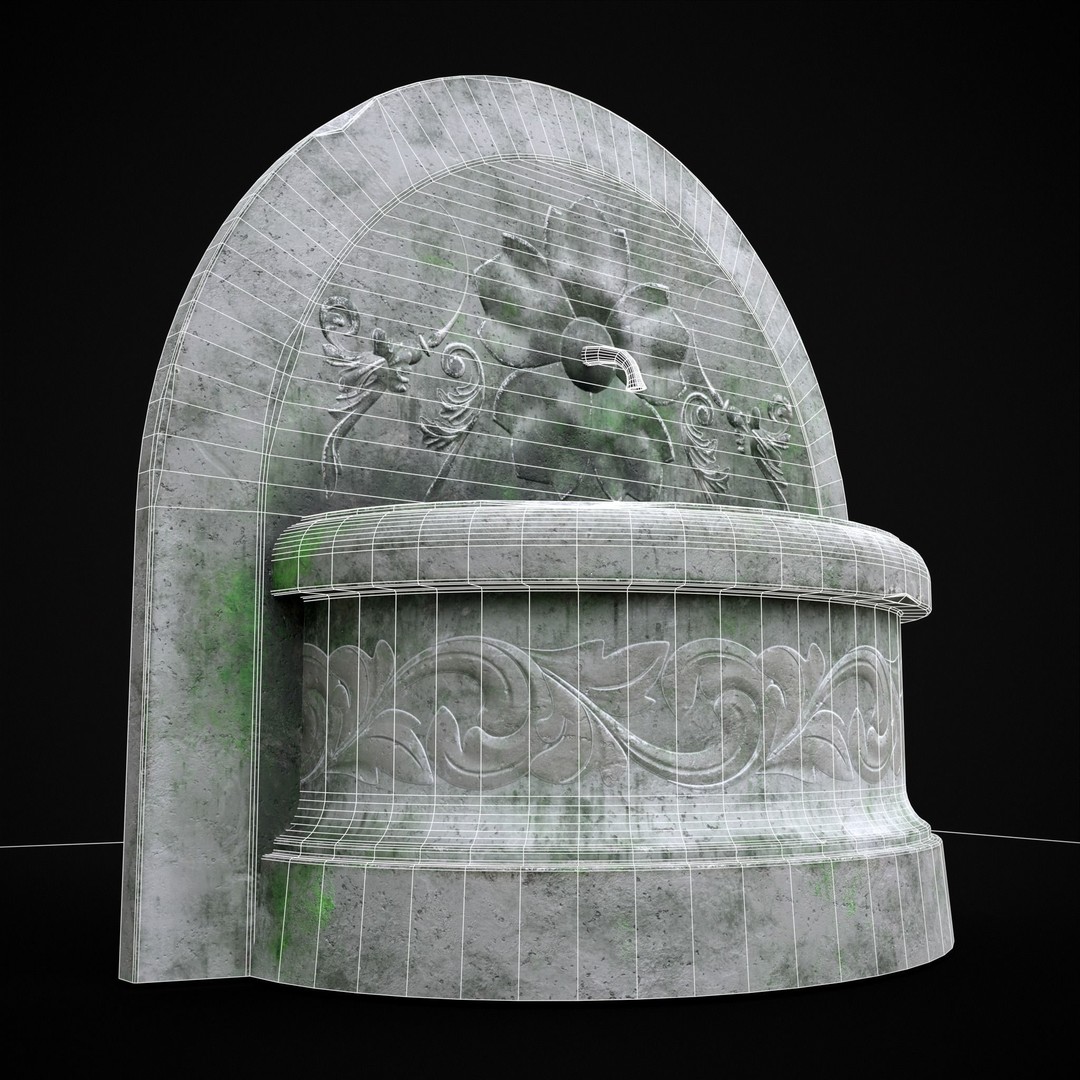 Round Floral Wall Fountain 3D Model – Low Poly PBR Asset, FBX & OBJ - View 9