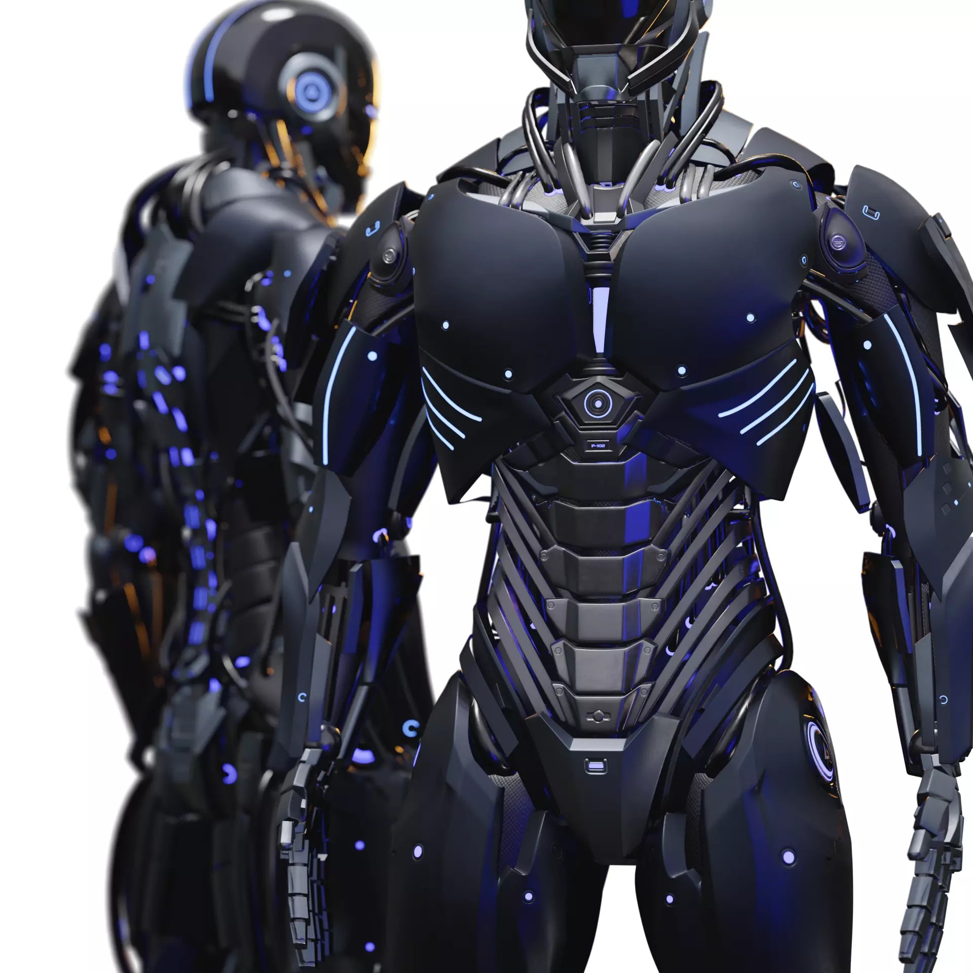 Futuristic Humanoid Combat Robot - Low-Poly Game-Ready 3D Model - View 16