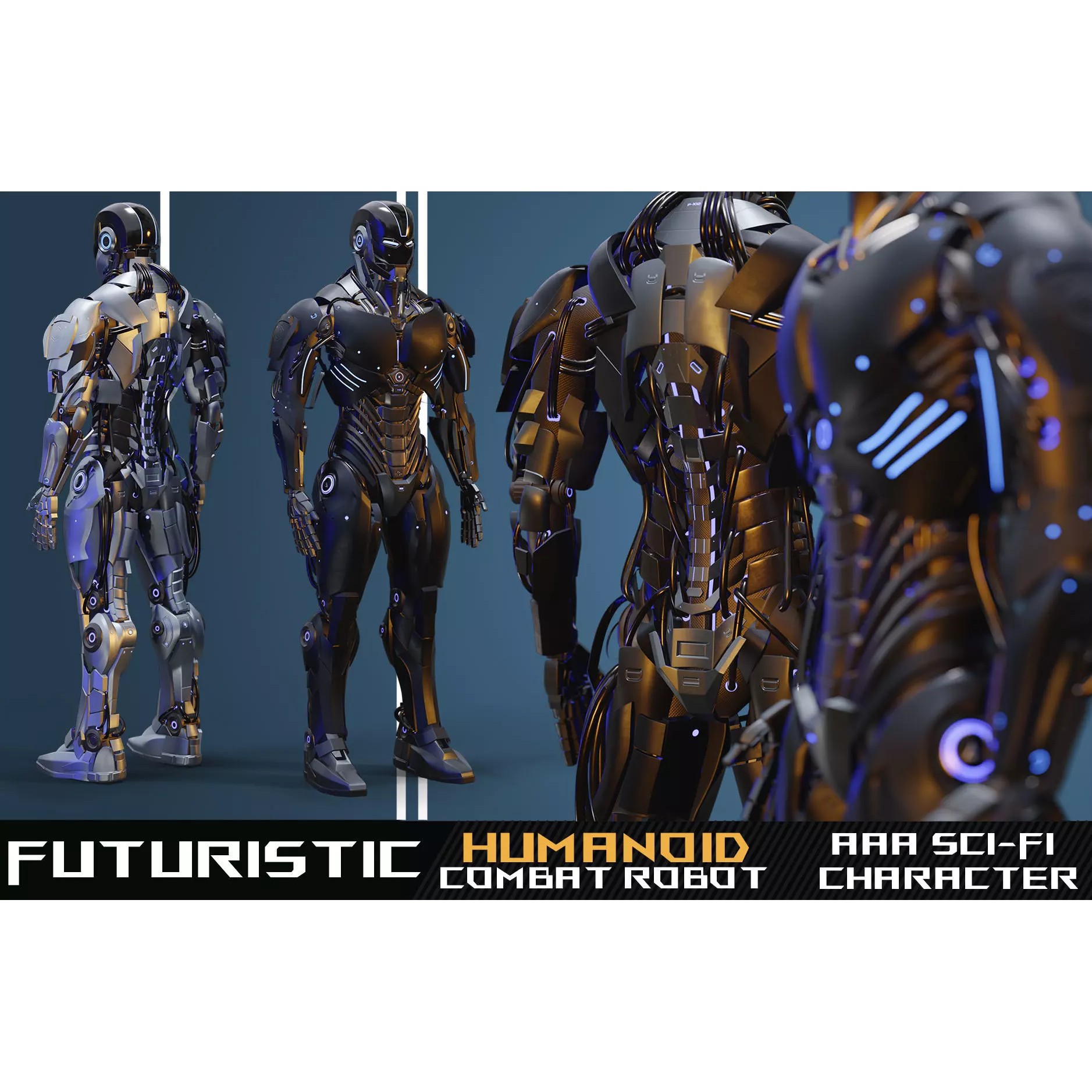 Futuristic Humanoid Combat Robot - Low-Poly Game-Ready 3D Model - View 2