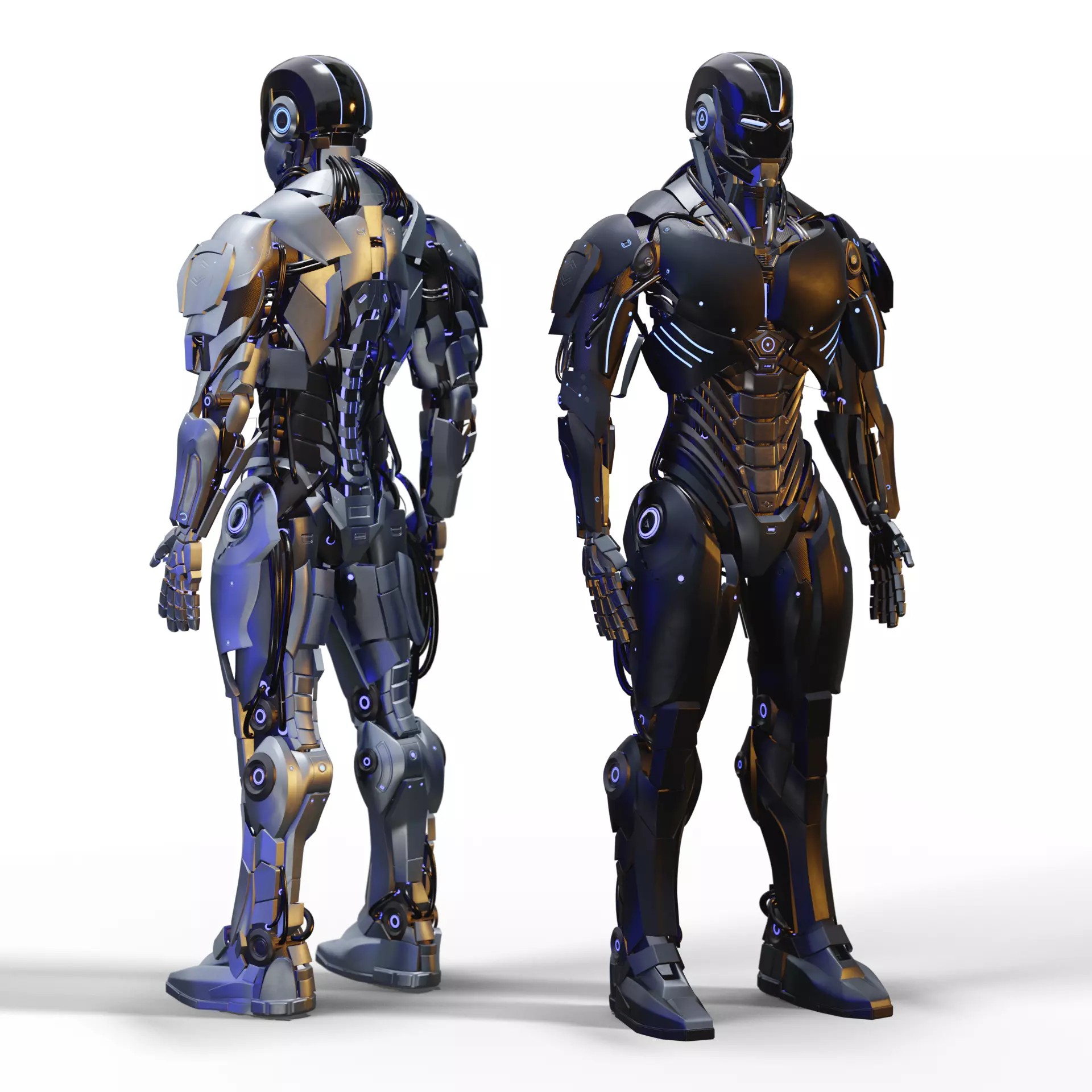 Futuristic Humanoid Combat Robot - Low-Poly Game-Ready 3D Model - View 4