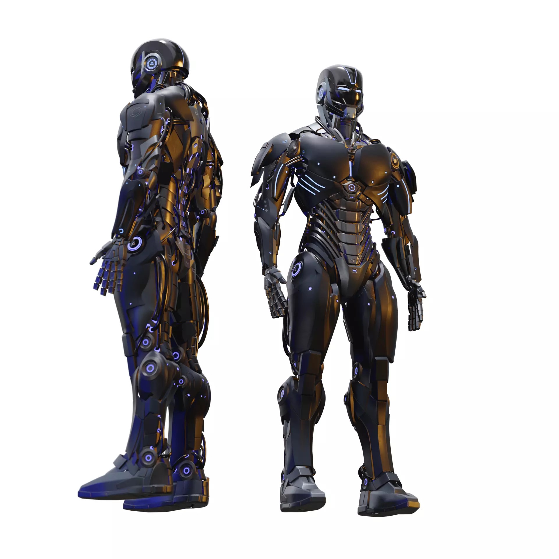 Futuristic Humanoid Combat Robot - Low-Poly Game-Ready 3D Model - View 5