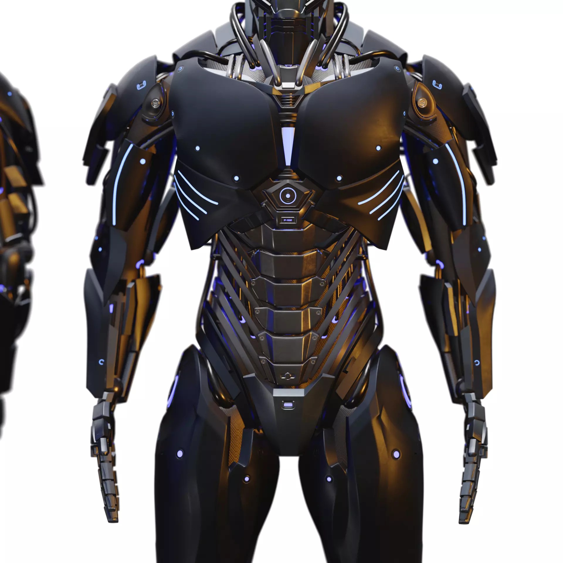 Futuristic Humanoid Combat Robot - Low-Poly Game-Ready 3D Model - View 7