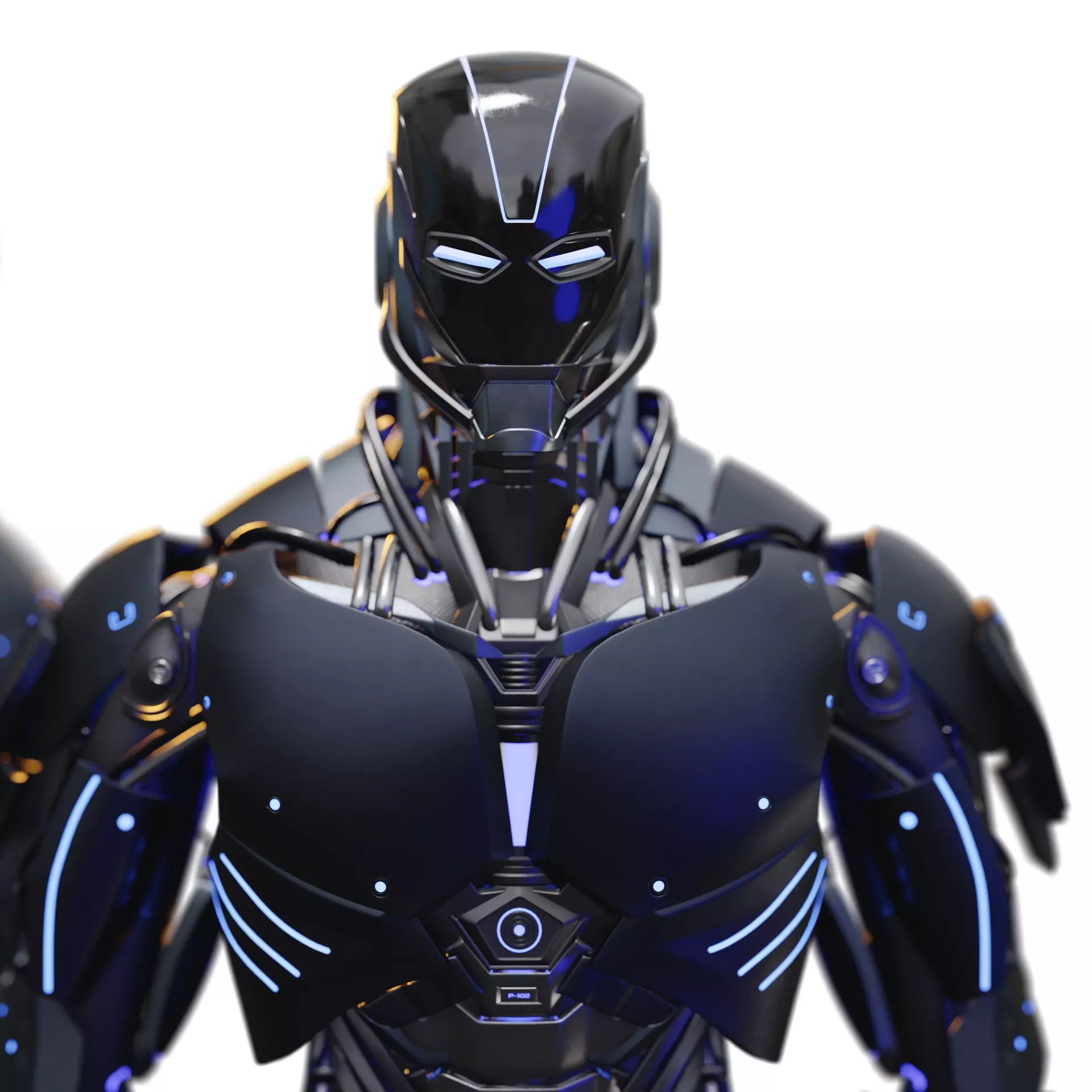 Futuristic Humanoid Combat Robot - Low-Poly Game-Ready 3D Model - View 8