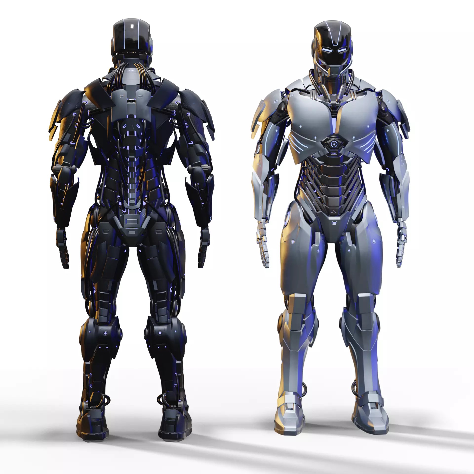 Futuristic Humanoid Combat Robot - Low-Poly Game-Ready 3D Model - View 9