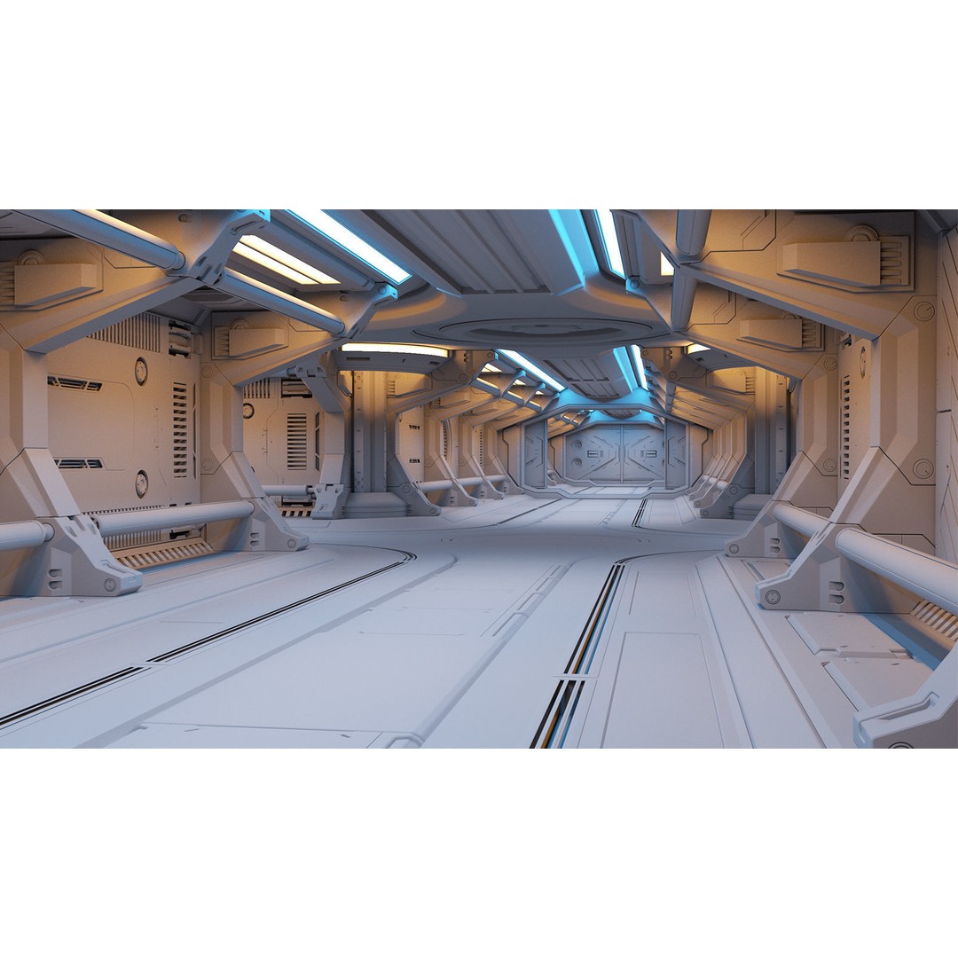 Sci-Fi Modular Corridor 3D Model – Futuristic Design, FBX & OBJ - View 3