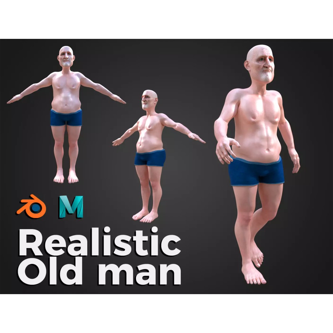 Old Man 3D Model – Realistic Low Poly Character, Rigged FBX - View 2