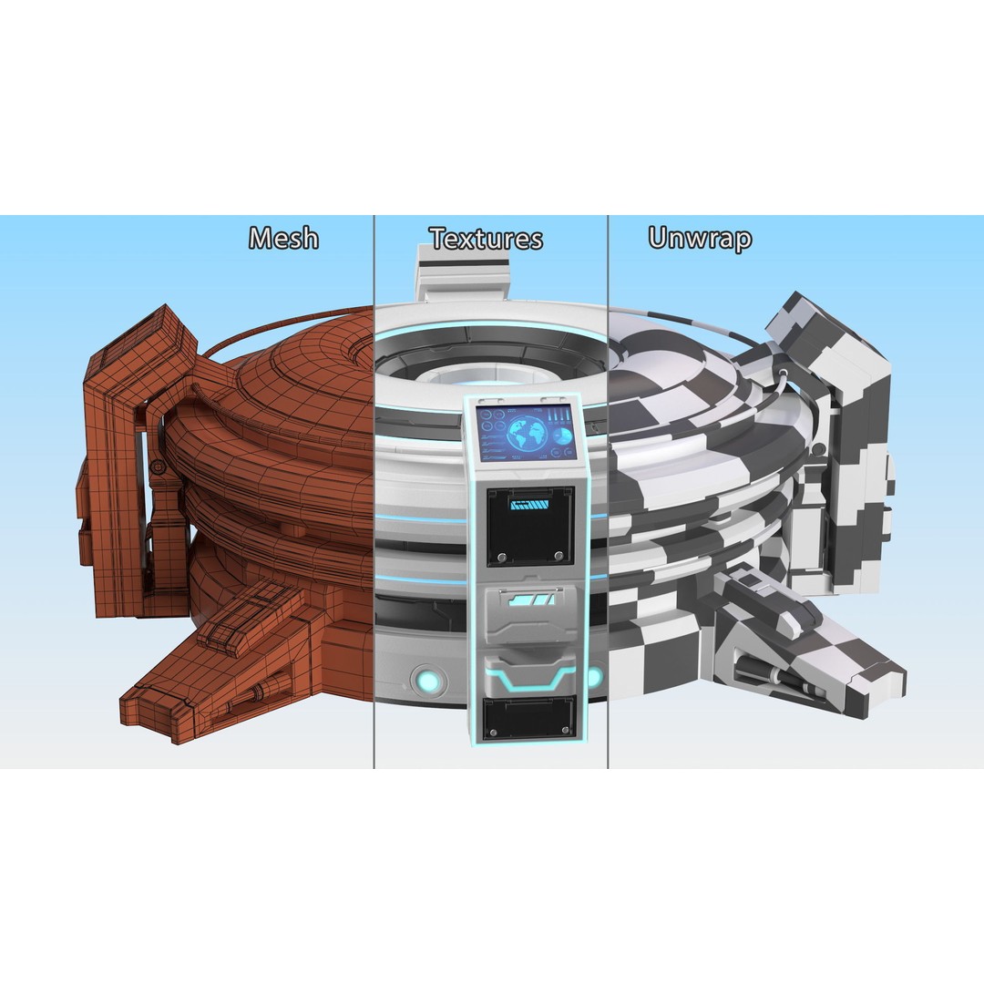 Futuristic Control Panel 3D Model – Sci-Fi Holographic Projector, PBR - View 12