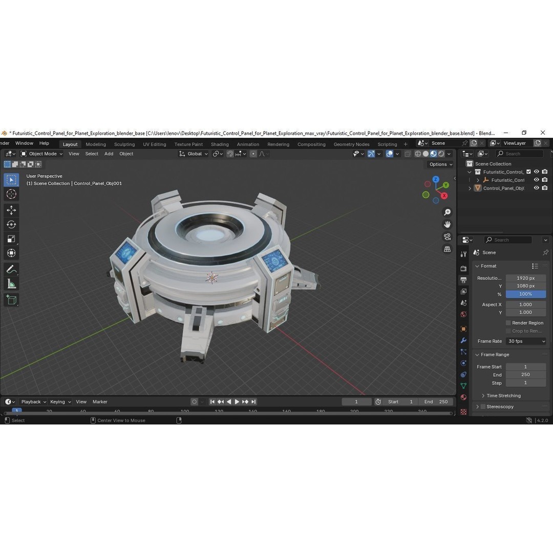 Futuristic Control Panel 3D Model – Sci-Fi Holographic Projector, PBR - View 18