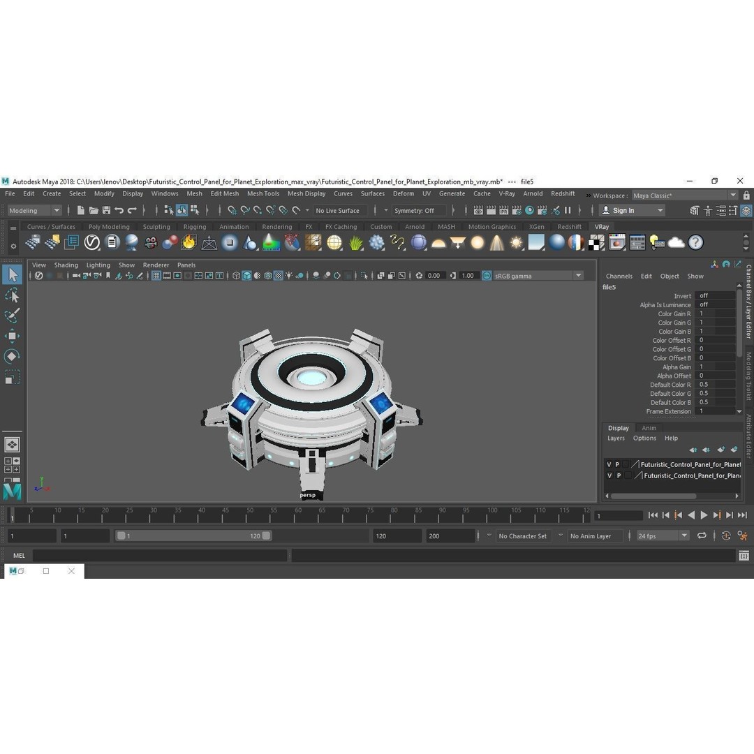 Futuristic Control Panel 3D Model – Sci-Fi Holographic Projector, PBR - View 19