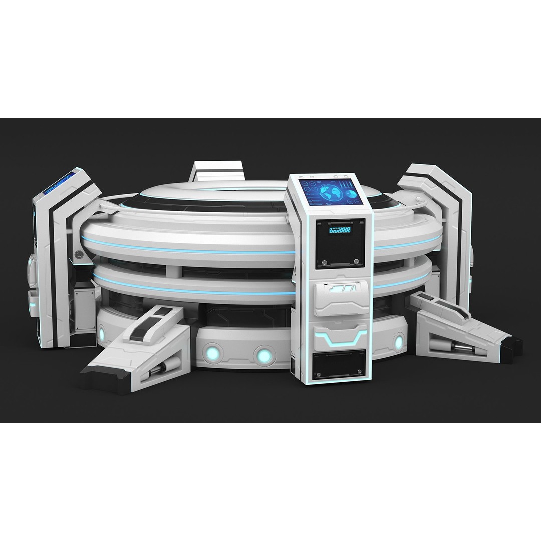Futuristic Control Panel 3D Model – Sci-Fi Holographic Projector, PBR - View 5