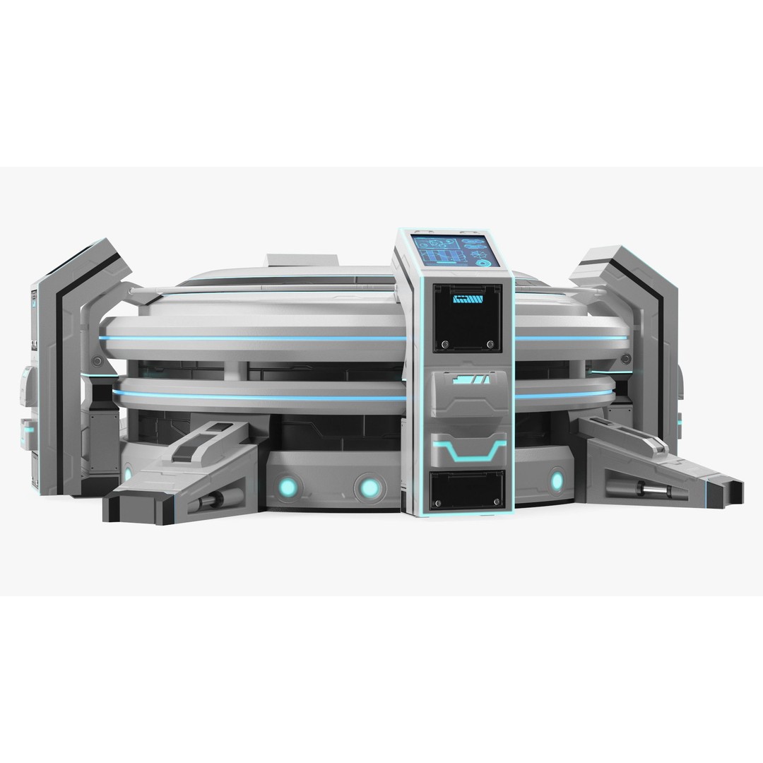 Futuristic Control Panel 3D Model – Sci-Fi Holographic Projector, PBR - View 9