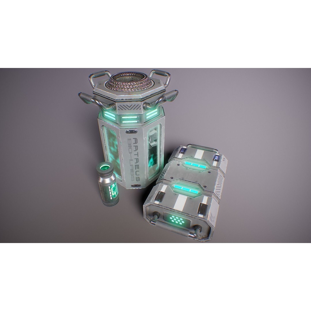Sci-Fi Lab Props 3D Model – Low Poly Game Ready Assets, FBX/OBJ