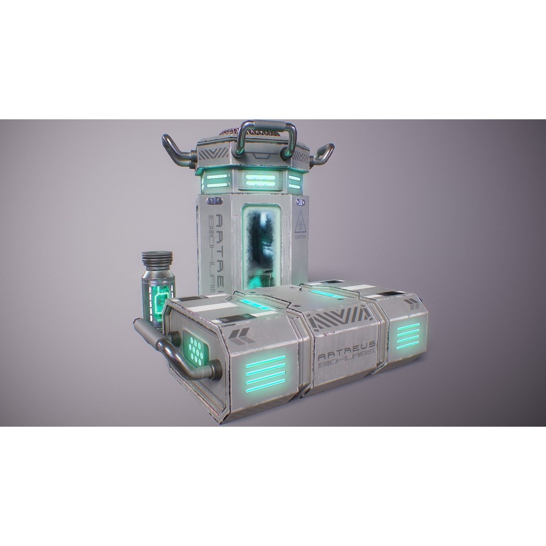 Sci-Fi Lab Props 3D Model – Low Poly Game Ready Assets, FBX/OBJ - View 17