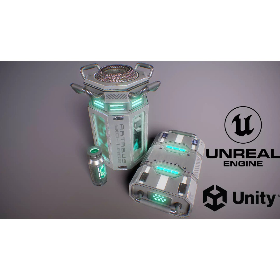 Sci-Fi Lab Props 3D Model – Low Poly Game Ready Assets, FBX/OBJ - View 2
