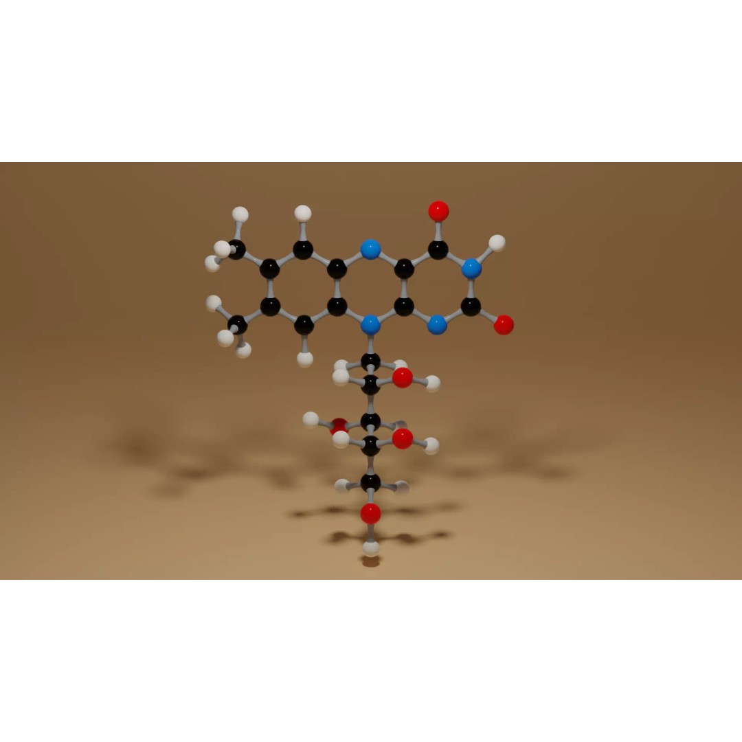 Vitamin B2 Riboflavin C17H20N4O6 Molecule 3D Model – High Poly Scientific Asset, Blender, FBX, OBJ - View 2