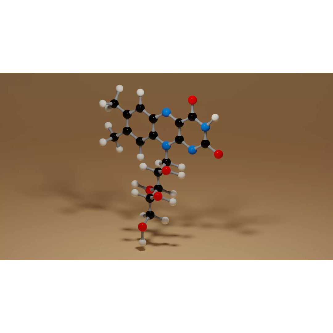Vitamin B2 Riboflavin C17H20N4O6 Molecule 3D Model – High Poly Scientific Asset, Blender, FBX, OBJ - View 5