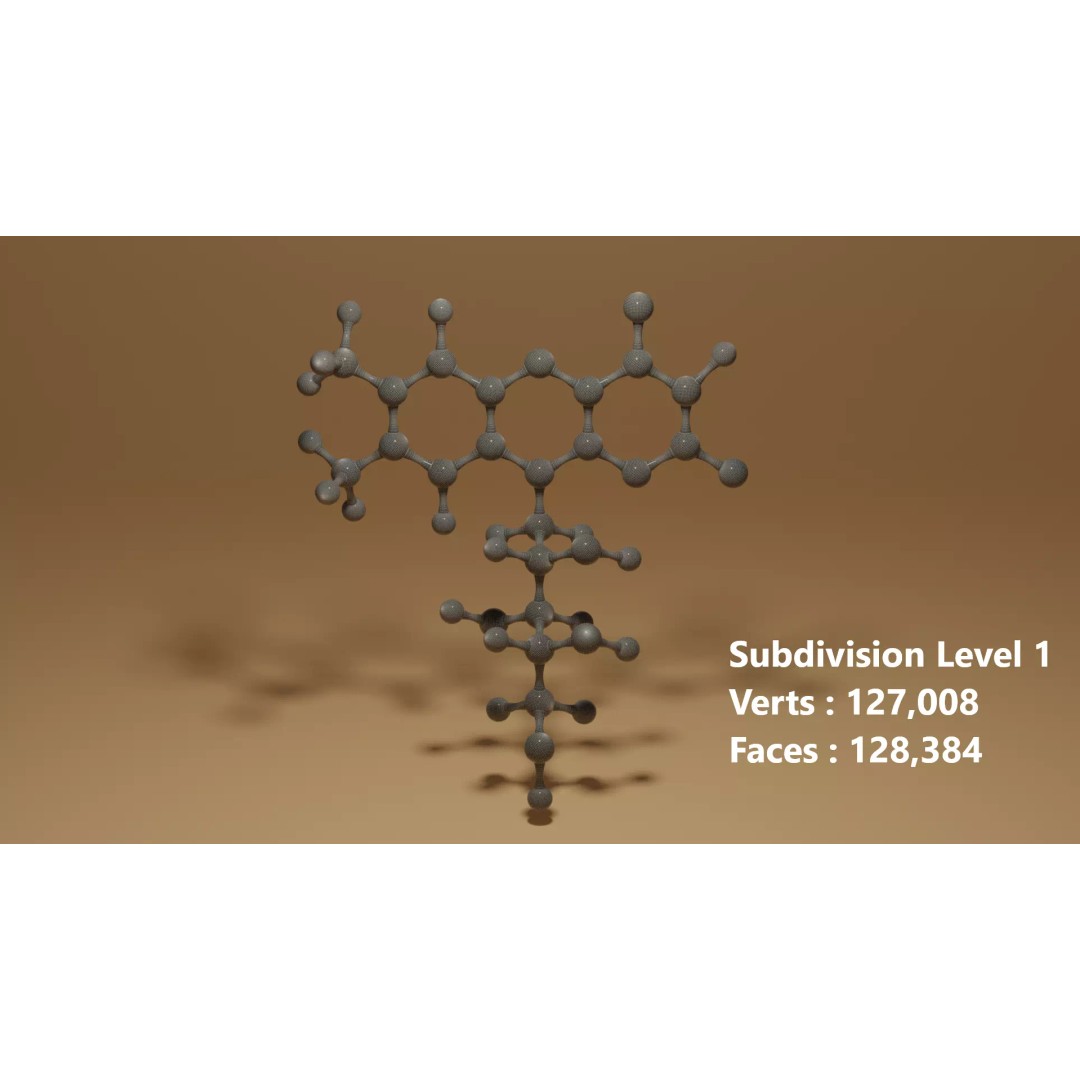 Vitamin B2 Riboflavin C17H20N4O6 Molecule 3D Model – High Poly Scientific Asset, Blender, FBX, OBJ - View 8