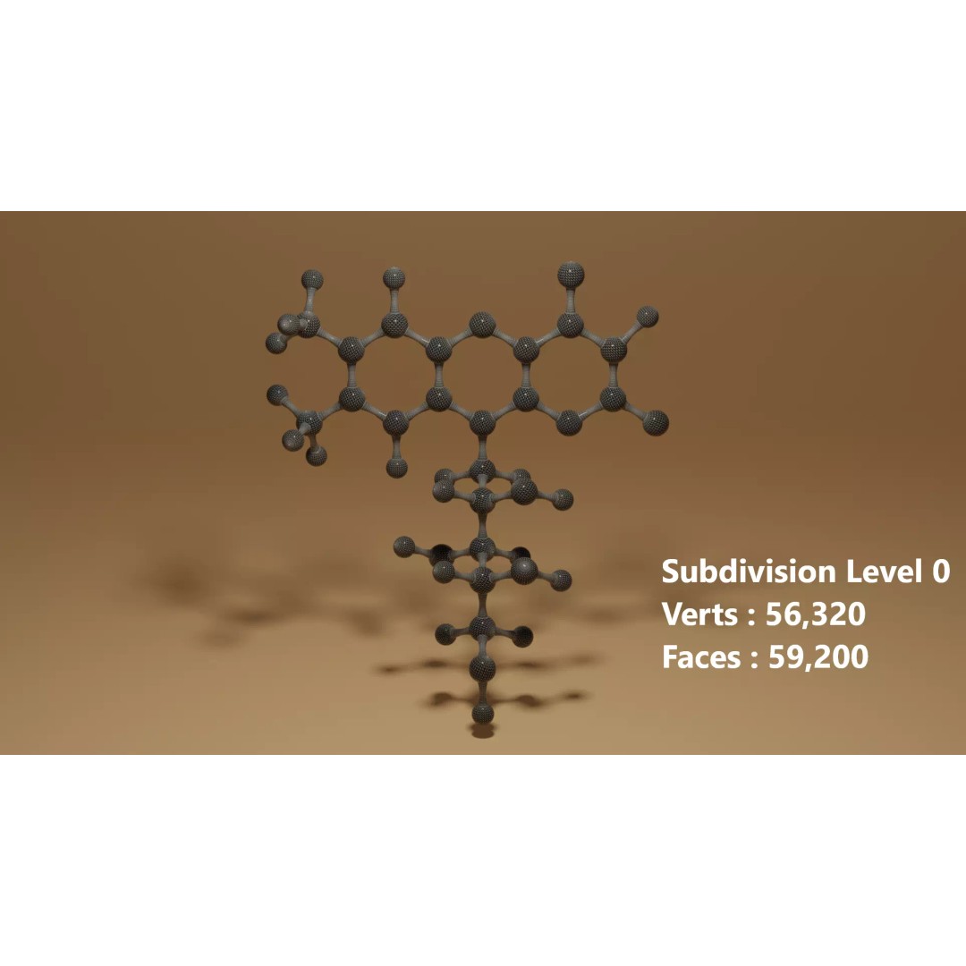 Vitamin B2 Riboflavin C17H20N4O6 Molecule 3D Model – High Poly Scientific Asset, Blender, FBX, OBJ - View 9