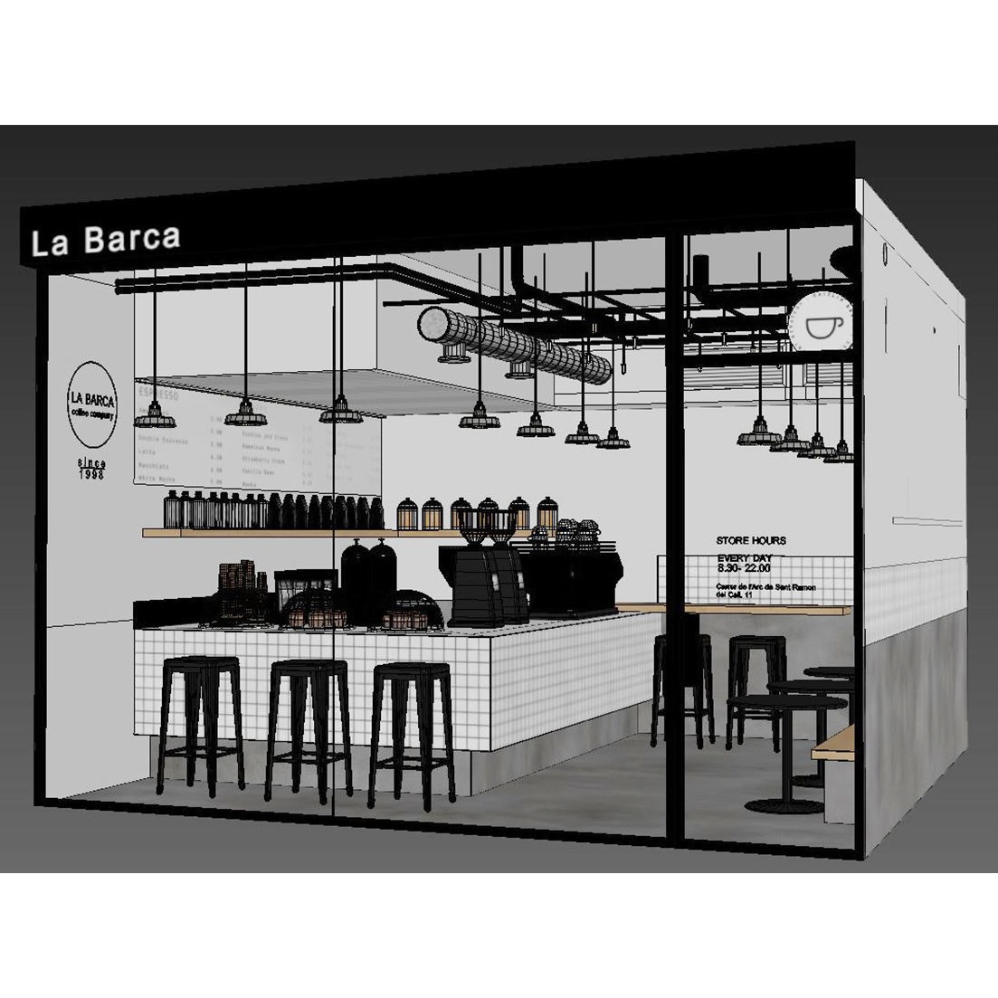 Street Cafe Interior - Low-Poly Game-Ready 3D Model - View 8