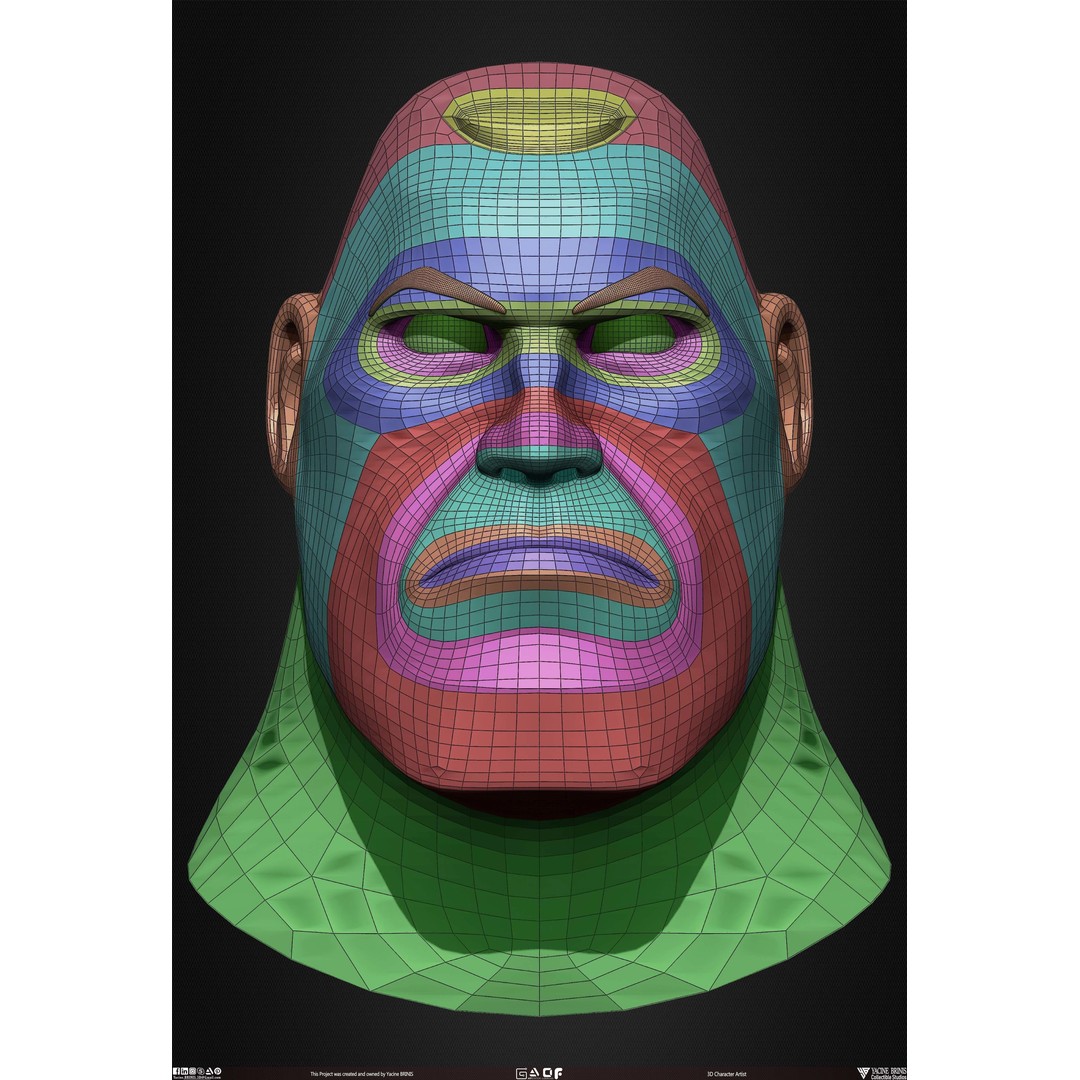 Cartoon Male Head 3D Model – Low Poly Character Basemesh, OBJ & STL