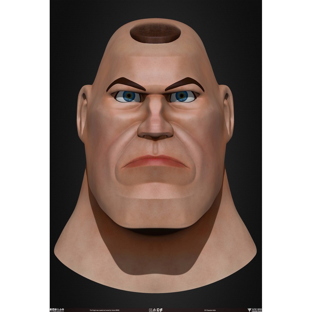 Cartoon Male Head 3D Model – Low Poly Character Basemesh, OBJ & STL - View 18
