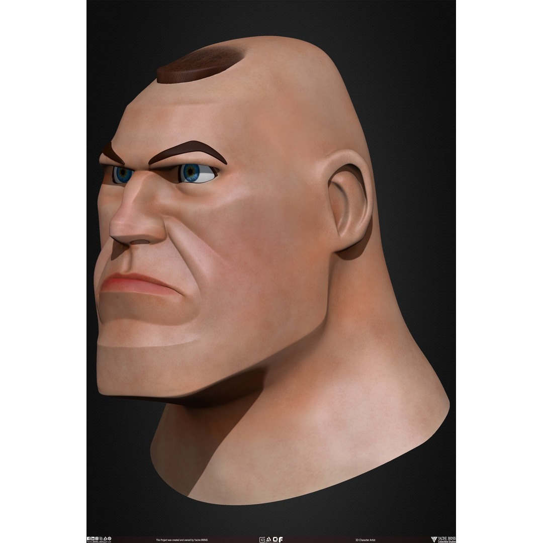 Cartoon Male Head 3D Model – Low Poly Character Basemesh, OBJ & STL - View 19