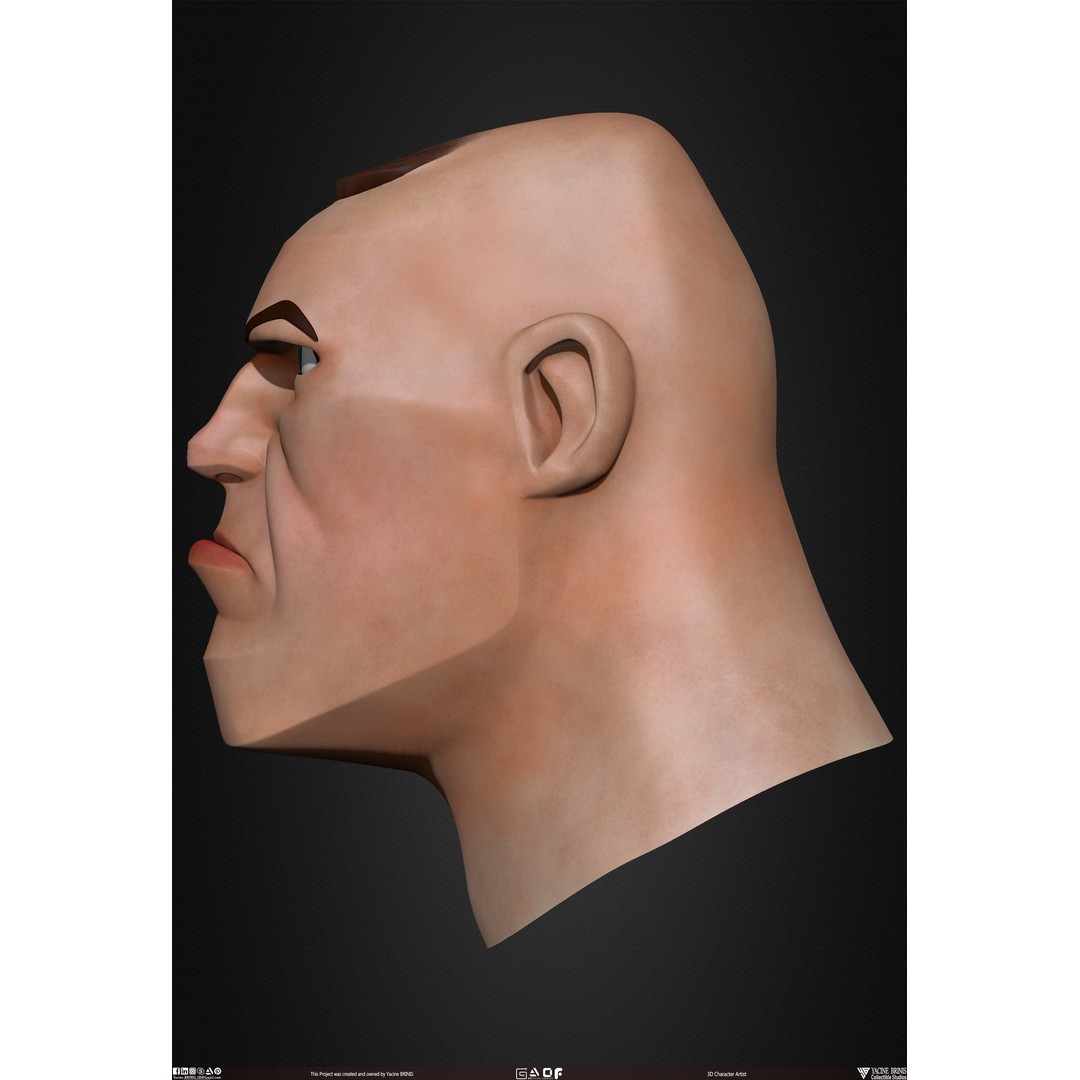 Cartoon Male Head 3D Model – Low Poly Character Basemesh, OBJ & STL - View 20