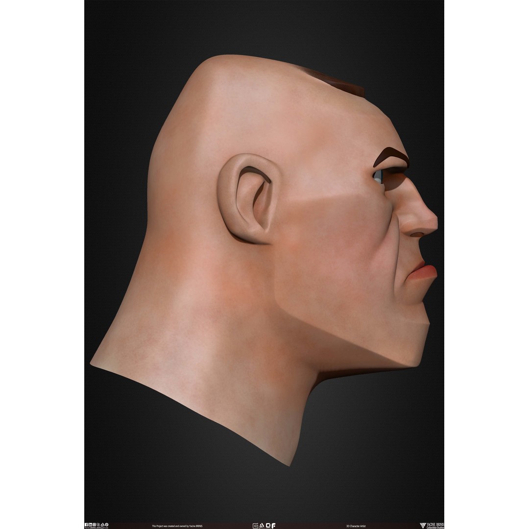 Cartoon Male Head 3D Model – Low Poly Character Basemesh, OBJ & STL - View 28