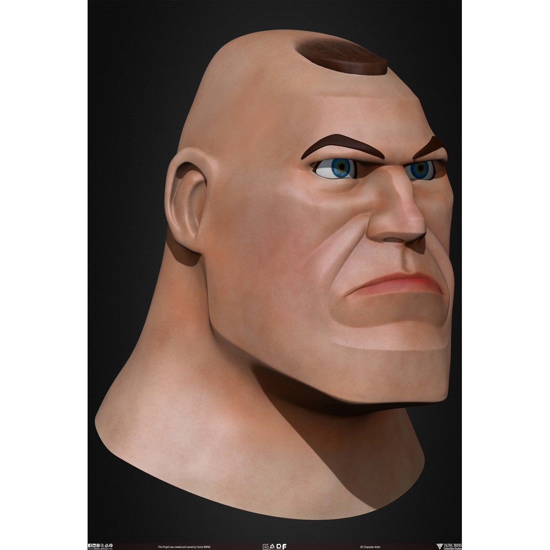 Cartoon Male Head 3D Model – Low Poly Character Basemesh, OBJ & STL - View 30