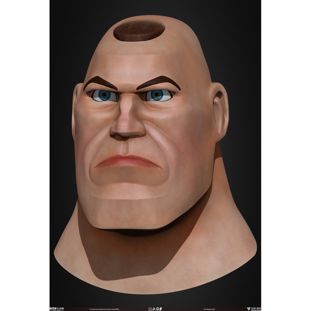 Cartoon Male Head 3D Model – Low Poly Character Basemesh, OBJ & STL - View 31