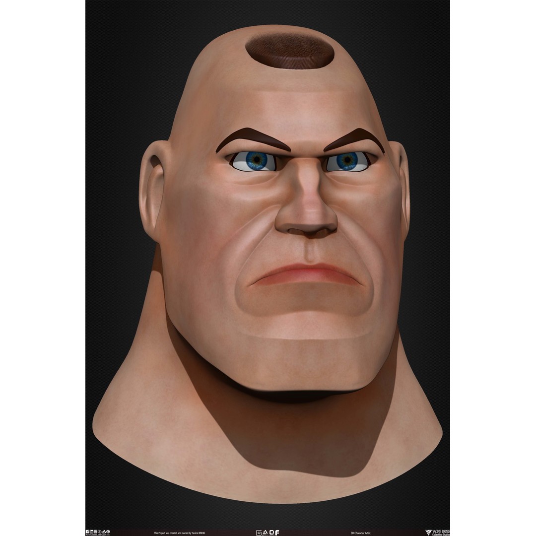 Cartoon Male Head 3D Model – Low Poly Character Basemesh, OBJ & STL - View 32