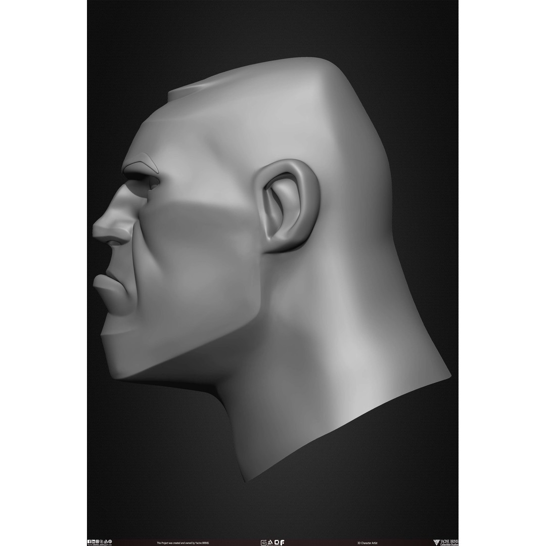 Cartoon Male Head 3D Model – Low Poly Character Basemesh, OBJ & STL - View 36