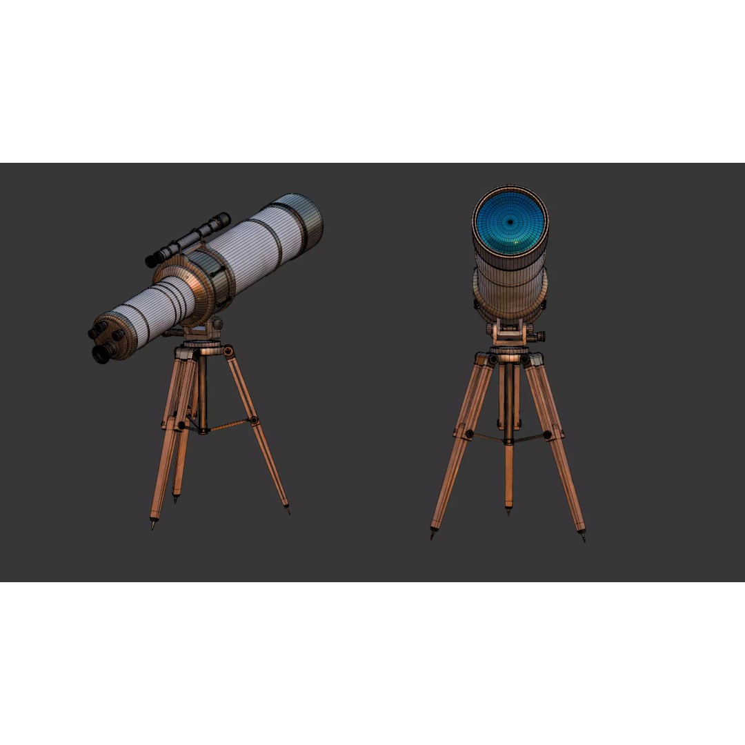 Vintage Telescope 3D Model – Stylized Low Poly PBR Asset, FBX/OBJ