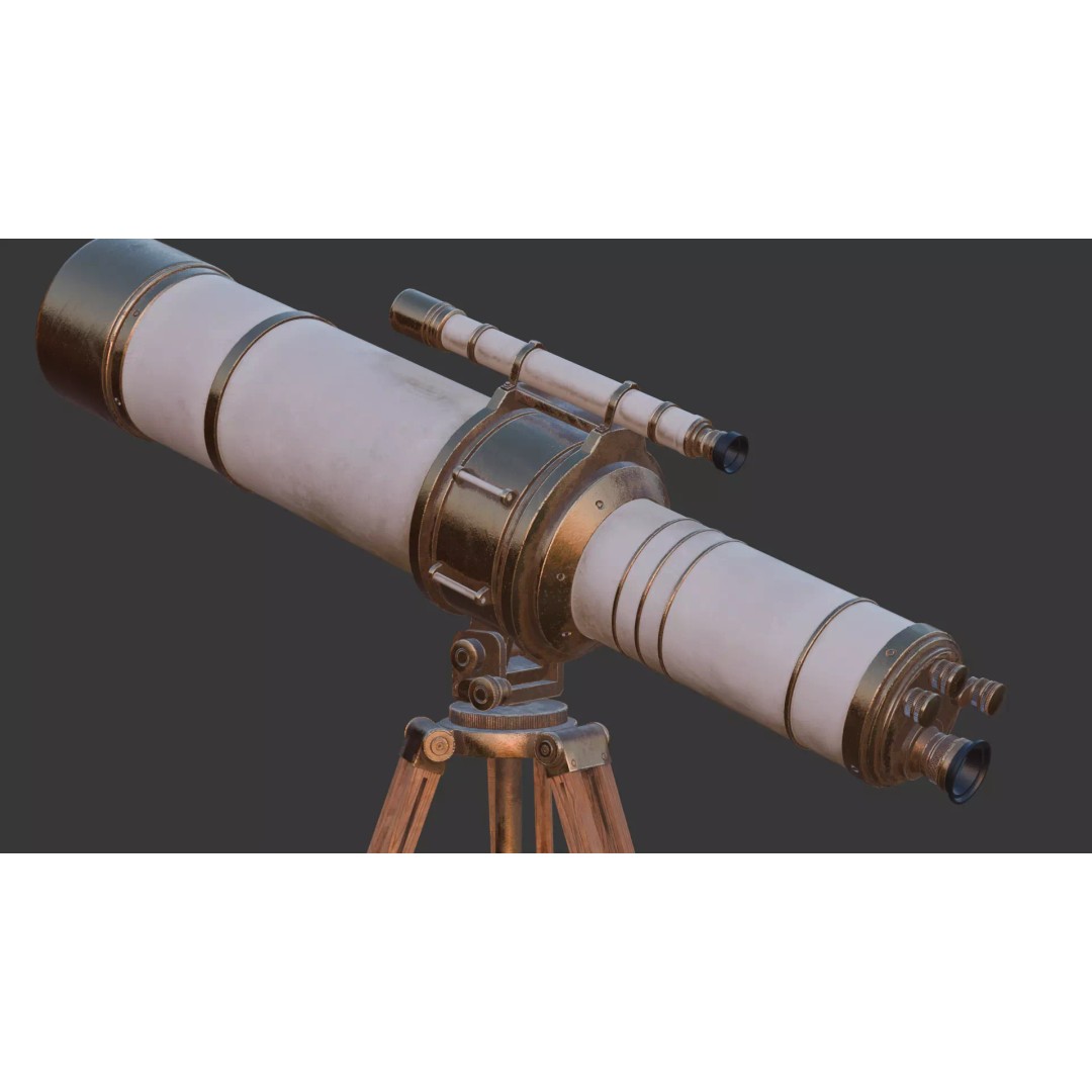 Vintage Telescope 3D Model – Stylized Low Poly PBR Asset, FBX/OBJ - View 10